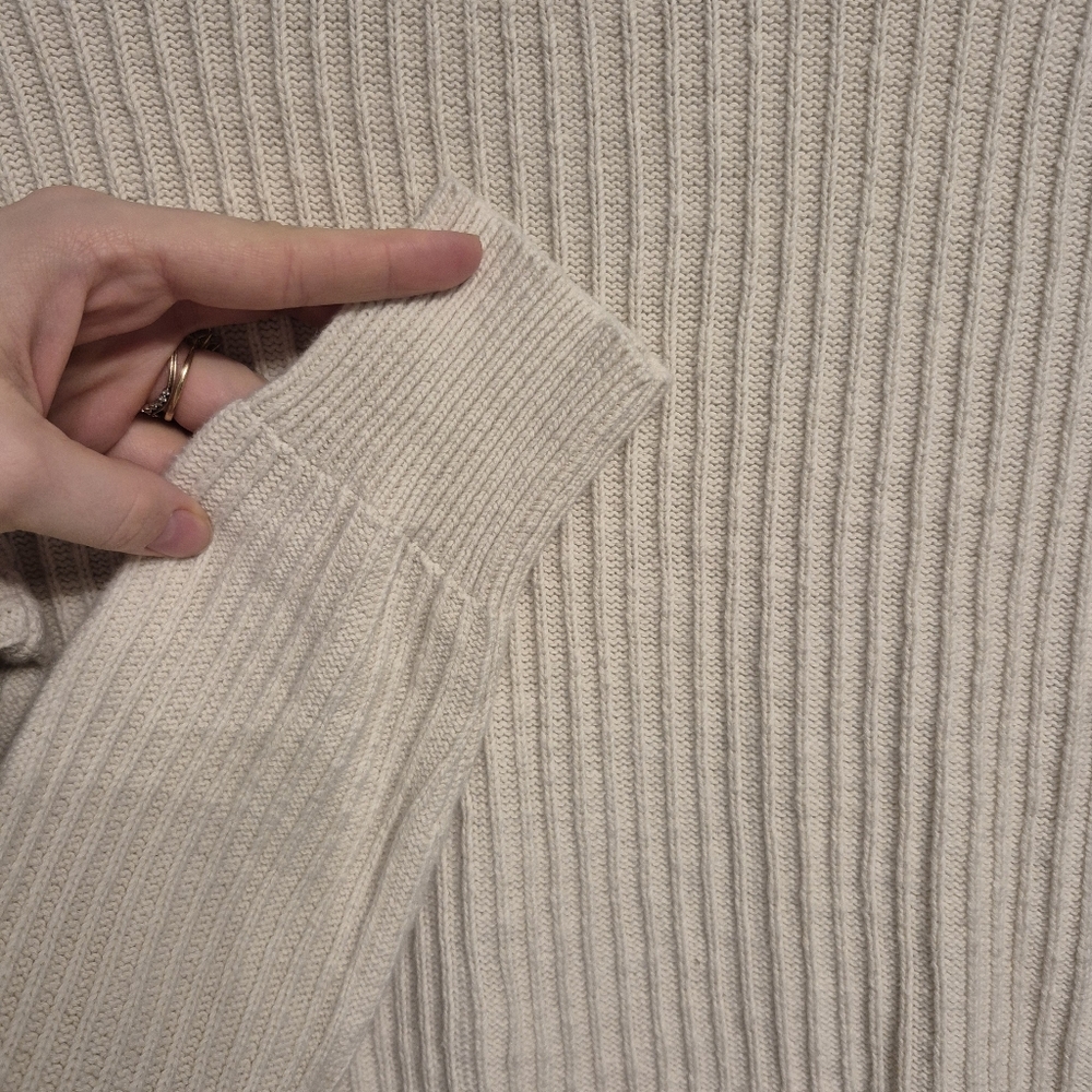 Frank + Oak Women's Neutral Minimalist Cream Ribbed Knit Crewneck Swetaer Size S - Picture 3 of 5